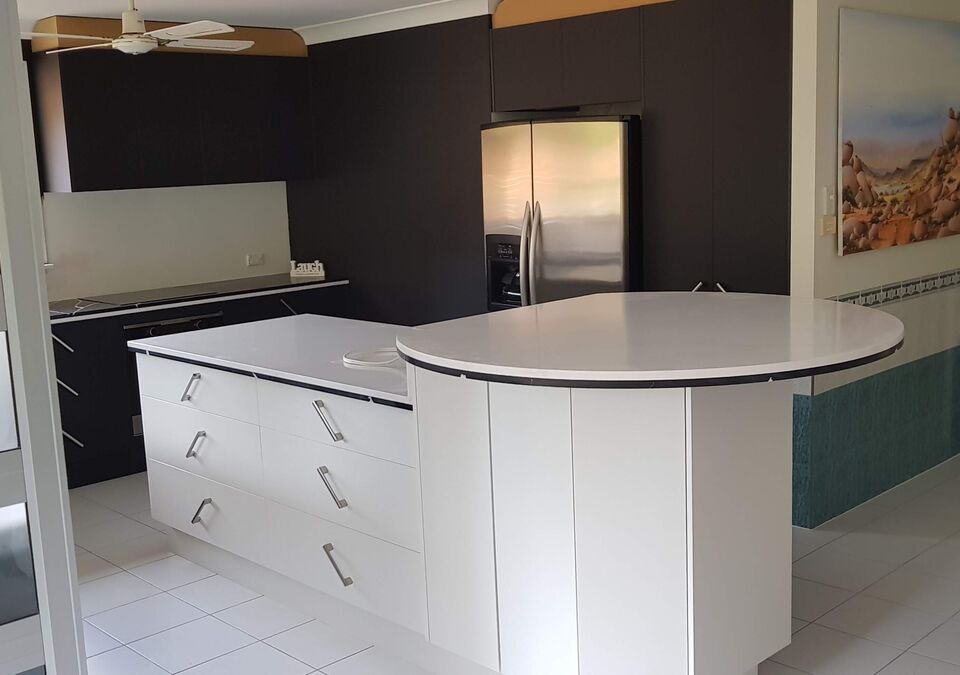 A domestic kitchen with an island