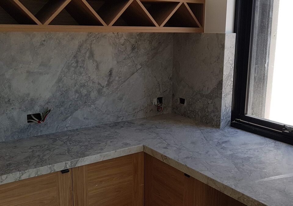 A kitchen benchtop built into a corner